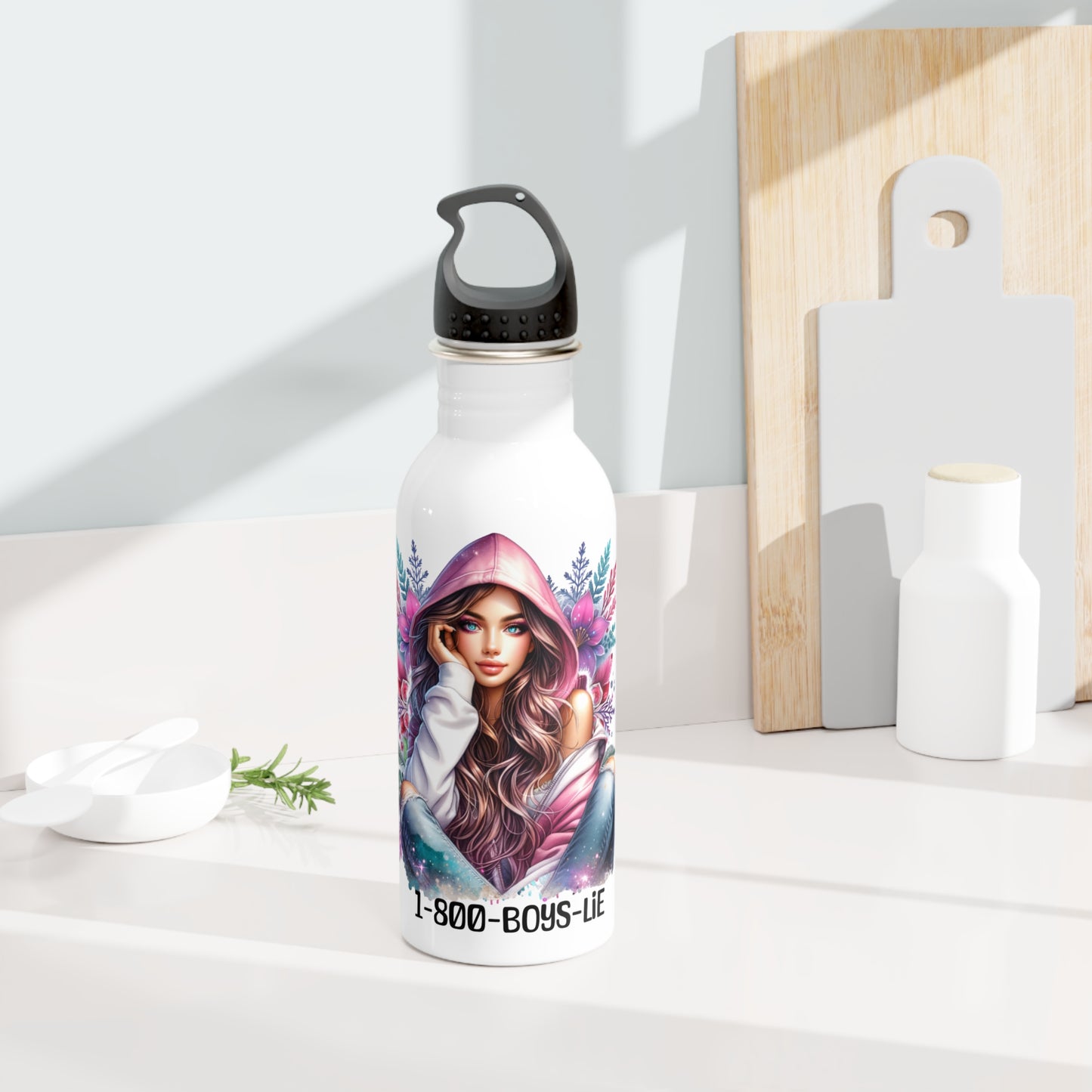 1-800-Boys-Lie Enchanted Stainless Steel Water Bottle, Personalized Travel Flask, Eco-Friendly Hydration, Gift for Her, Motivational Drinkware