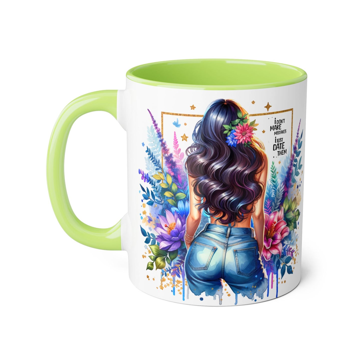 I Don't Make Mistakes, I Date Them Floral Aesthetic Mug, Vibrant Coffee Cup Gift, Boho Decor, Nature Lover, Inspirational Quote, Home Office Accessory