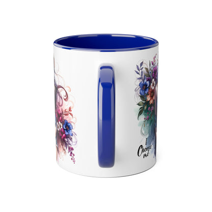 Floral Accent Mug, I Choose Me Design, Artistic Coffee Cup, Gift for Her, Home Décor, Tea Lover’s Essential