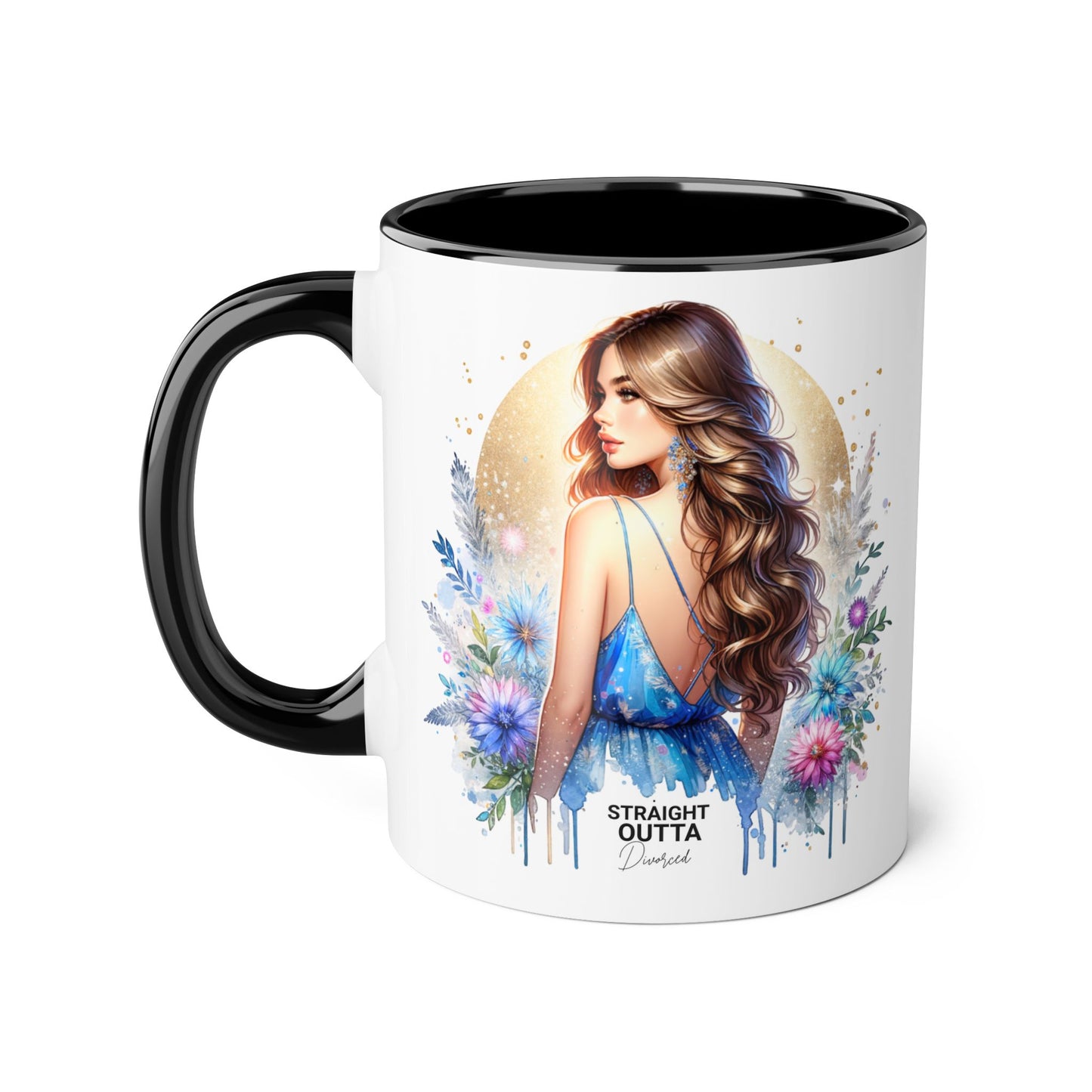 Straight Outta Divorced Humoristic Floral Accent Mugs - Unique Gift for Coffee Lovers, Home Decor, Birthday Gift, Art Mug, Personalized Drinkware