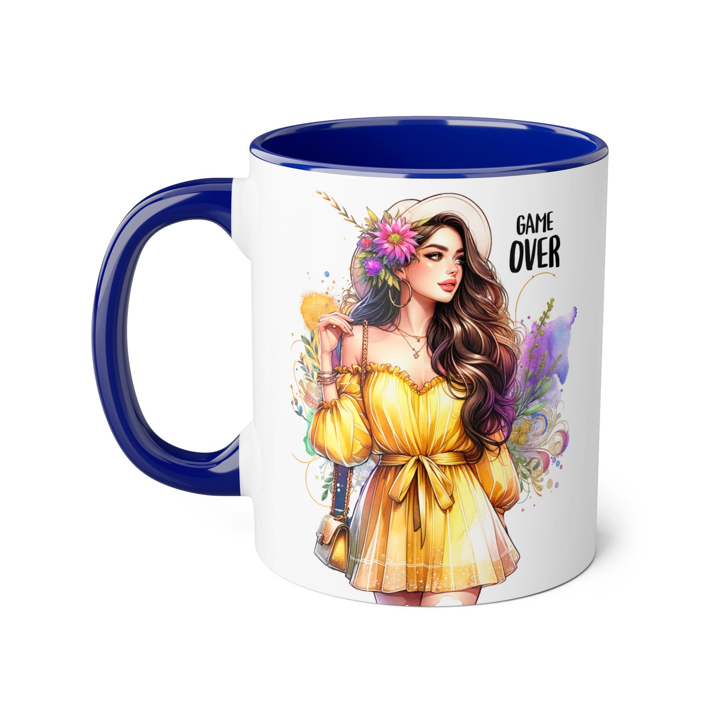 Colorful Game Over Accent Mug, 11oz Coffee Cup, Unique Art Gift, Fun Drinkware, Birthday, Celebration, Decorative Mug