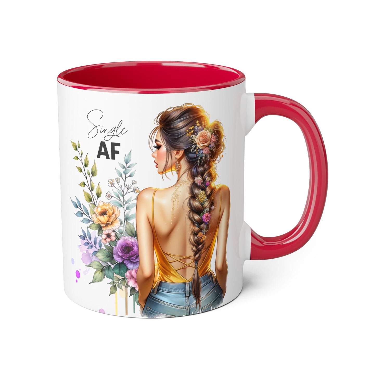 Single AF Floral Accent Mug - Cute Gift for Friends, Coffee Lover, Relationship Humor, Self-Care, Birthday, Celebration
