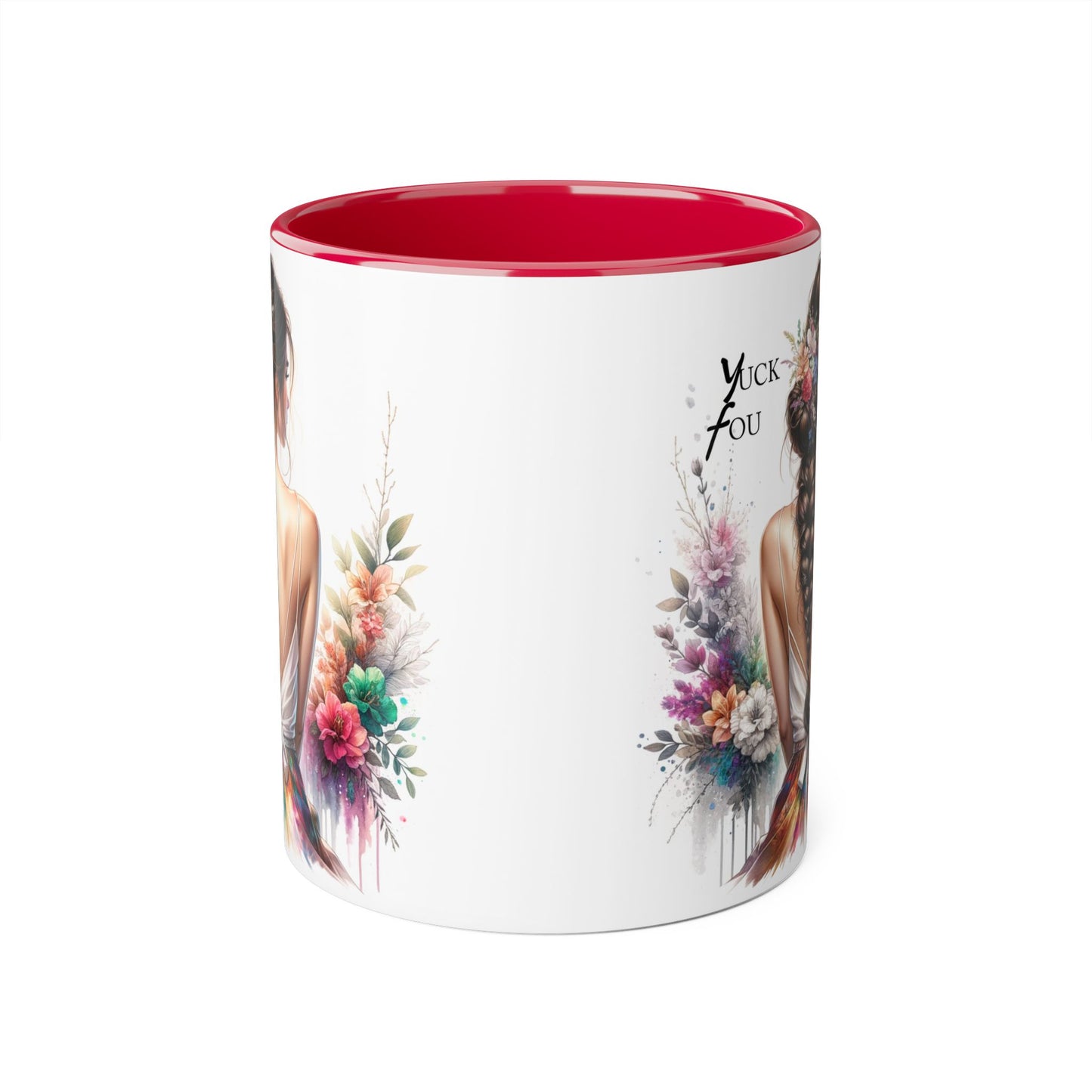 Floral Accent Mug with Yuck Fou Design – Gift for Coffee Lovers, Unique Home Decor, Flower Art Mug, Personalized Drinkware, Boho Style