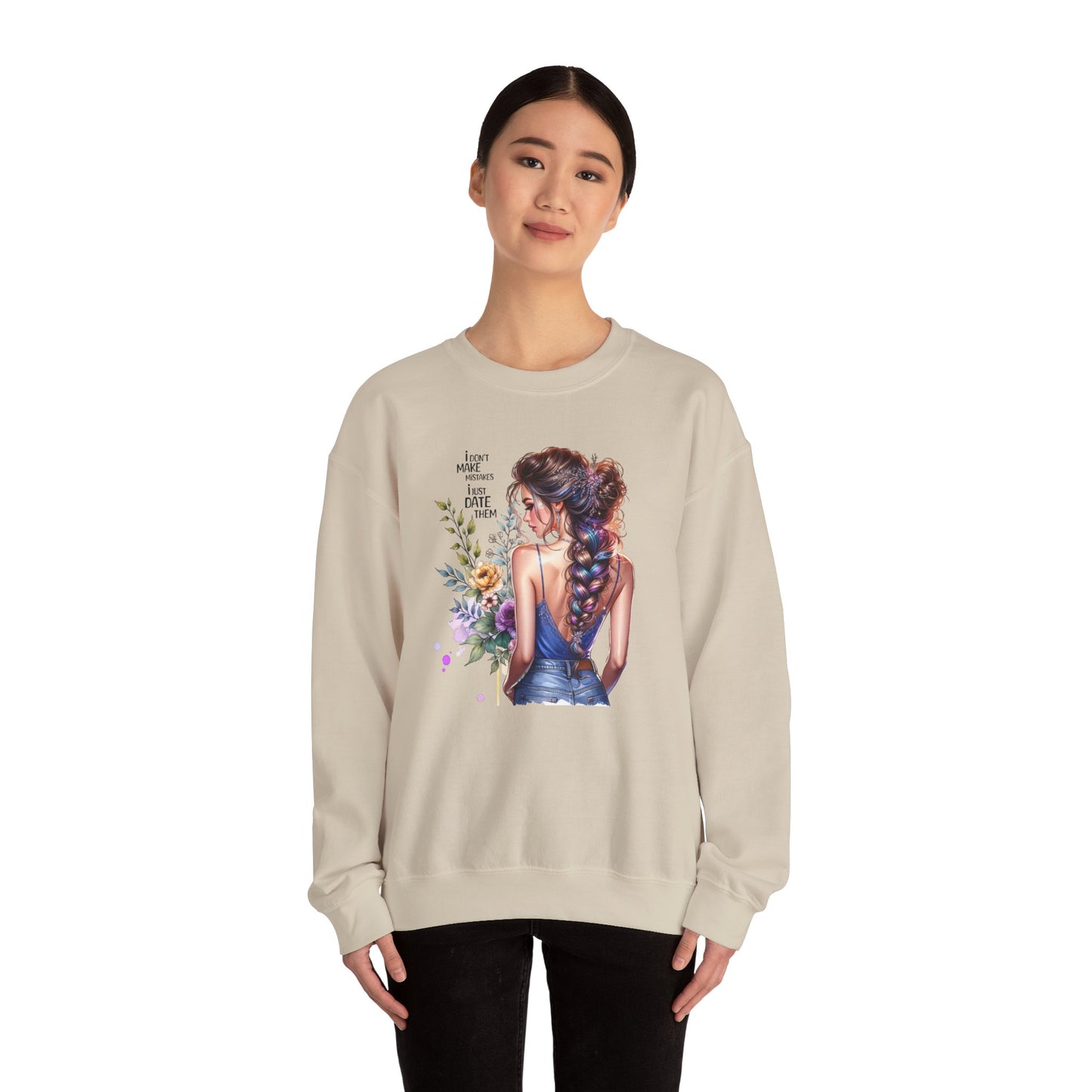 I Don`t  Make Mistakes, I Just Date Them Floral Illustration Crewneck Sweatshirt, Cozy Gift for Her, Casual Fashion, Spring Wardrobe Essential, Art Lover Apparel