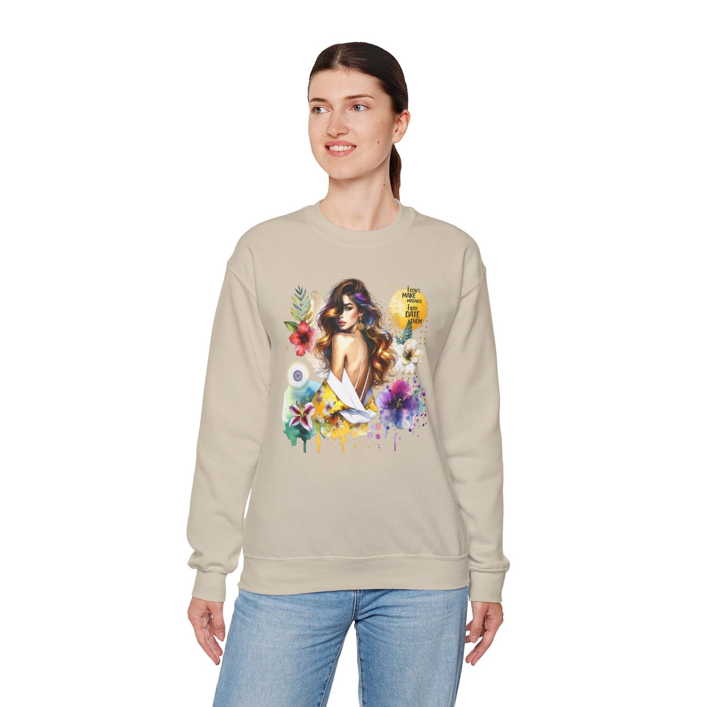 I Don't Make Mistakes, I Just Date Them Floral Art Crewneck Sweatshirt, Comfortable Ladies Fashion, Gift for Her, Boho Style, Casual Outfit, Cozy Sweater