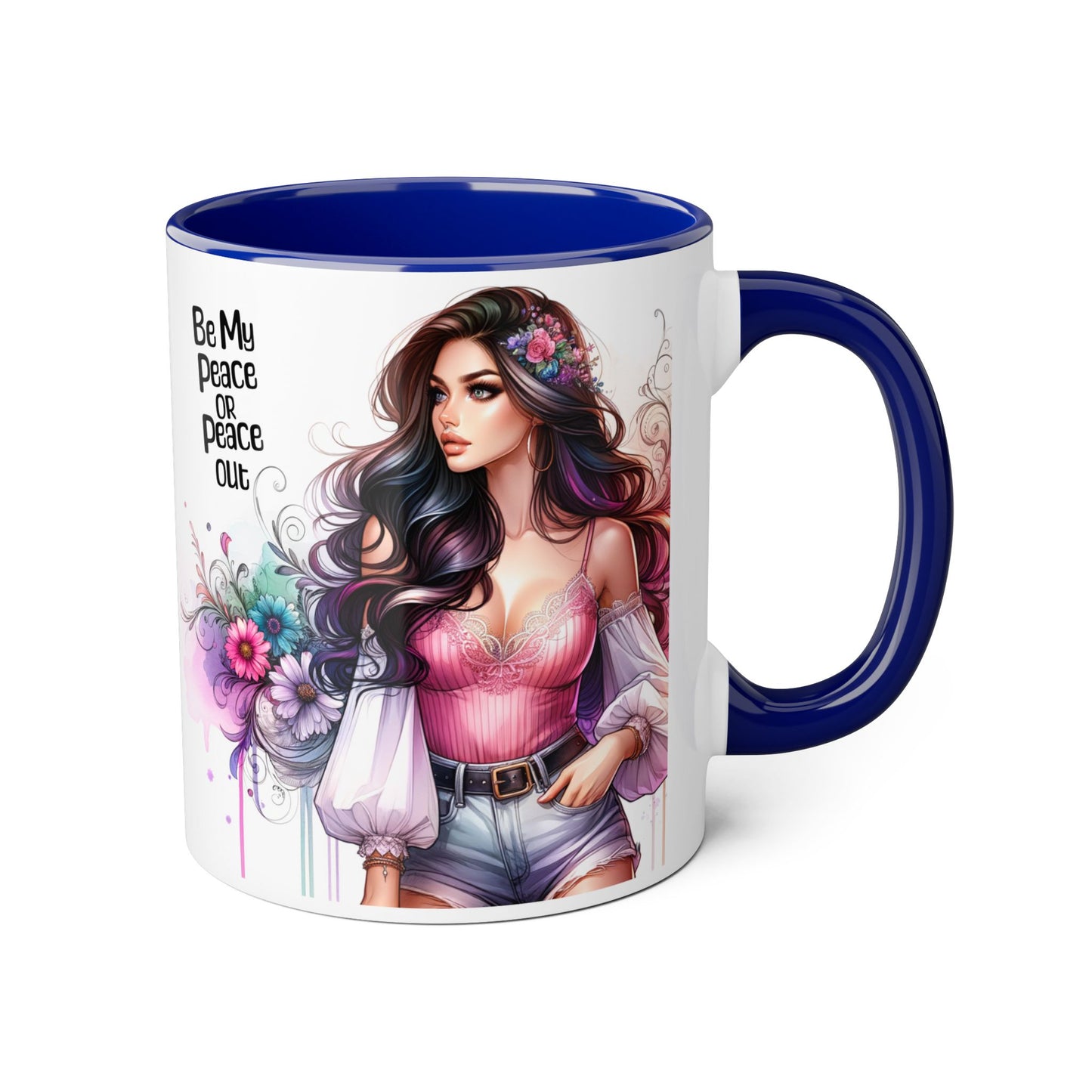 Bohemian Accent Mug, Be My Peace or Peace Out Gift, Artistic Coffee Mug, Floral Coffee Cup, Gift for Her