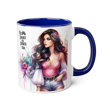 Bohemian Accent Mug, Be My Peace or Peace Out Gift, Artistic Coffee Mug, Floral Coffee Cup, Gift for Her