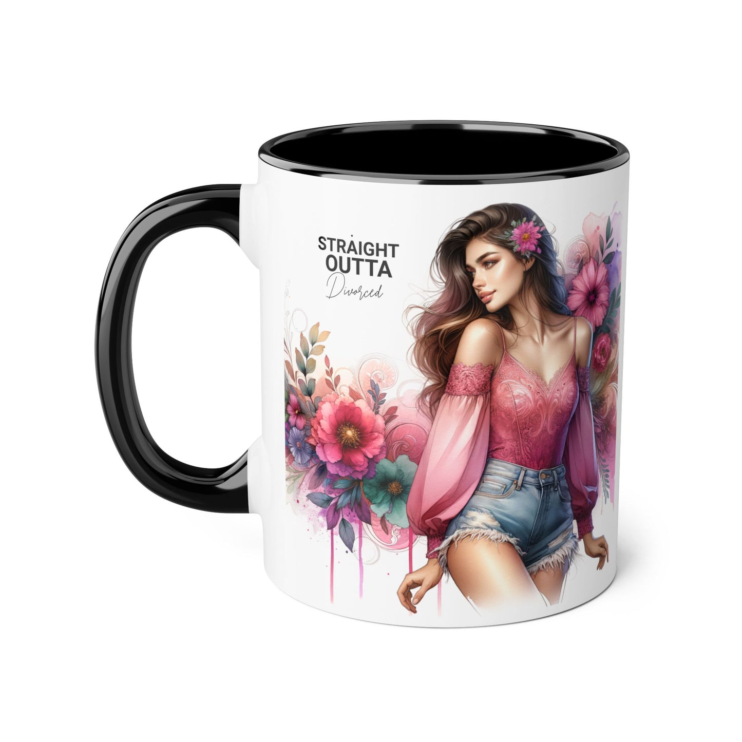 Straight Outta Divorced Humoristic Stylish Accent Mug, Floral Coffee Cup, Gifts for Her, Straight Outta, Unique Art Mug, Home Decor, Birthday Present
