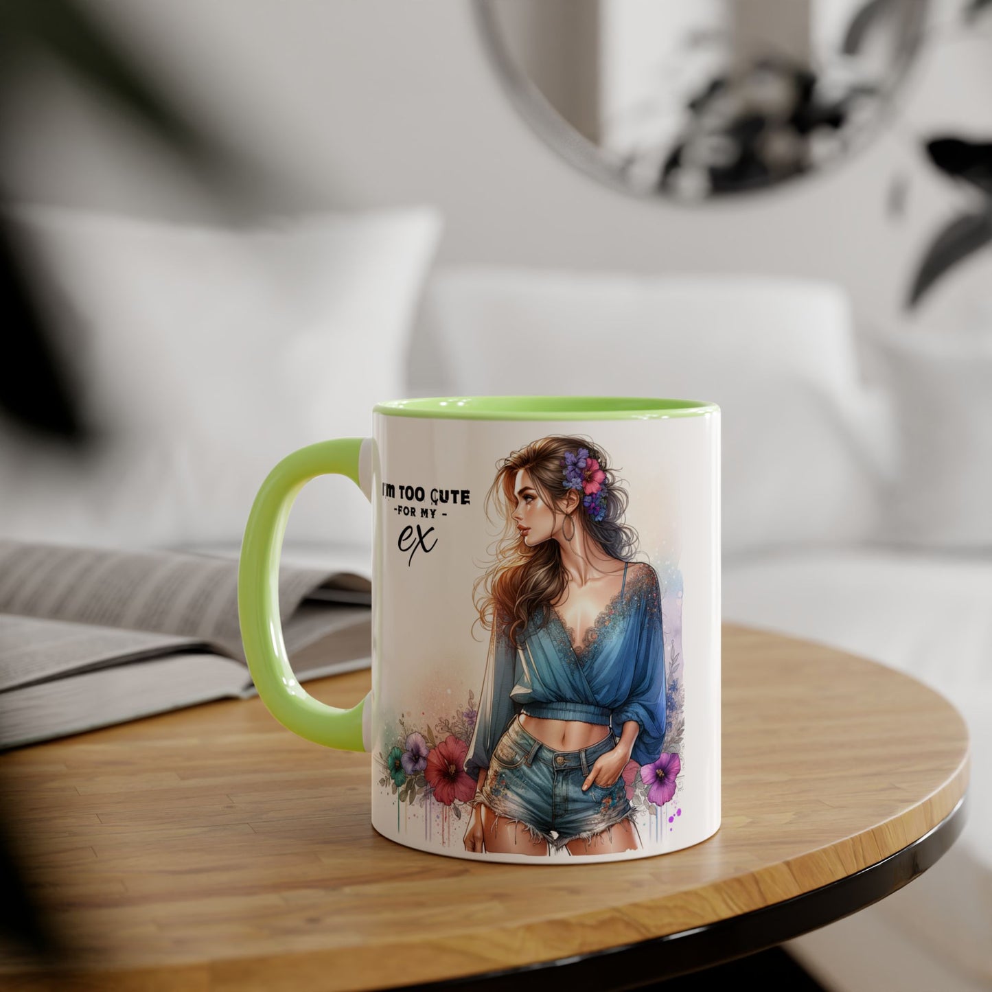 I'm Too Cute For My Ex Stylish Quote Mugs, Funny Coffee Cup, Gift for Her, Playful Ex Humor, Cute Illustration