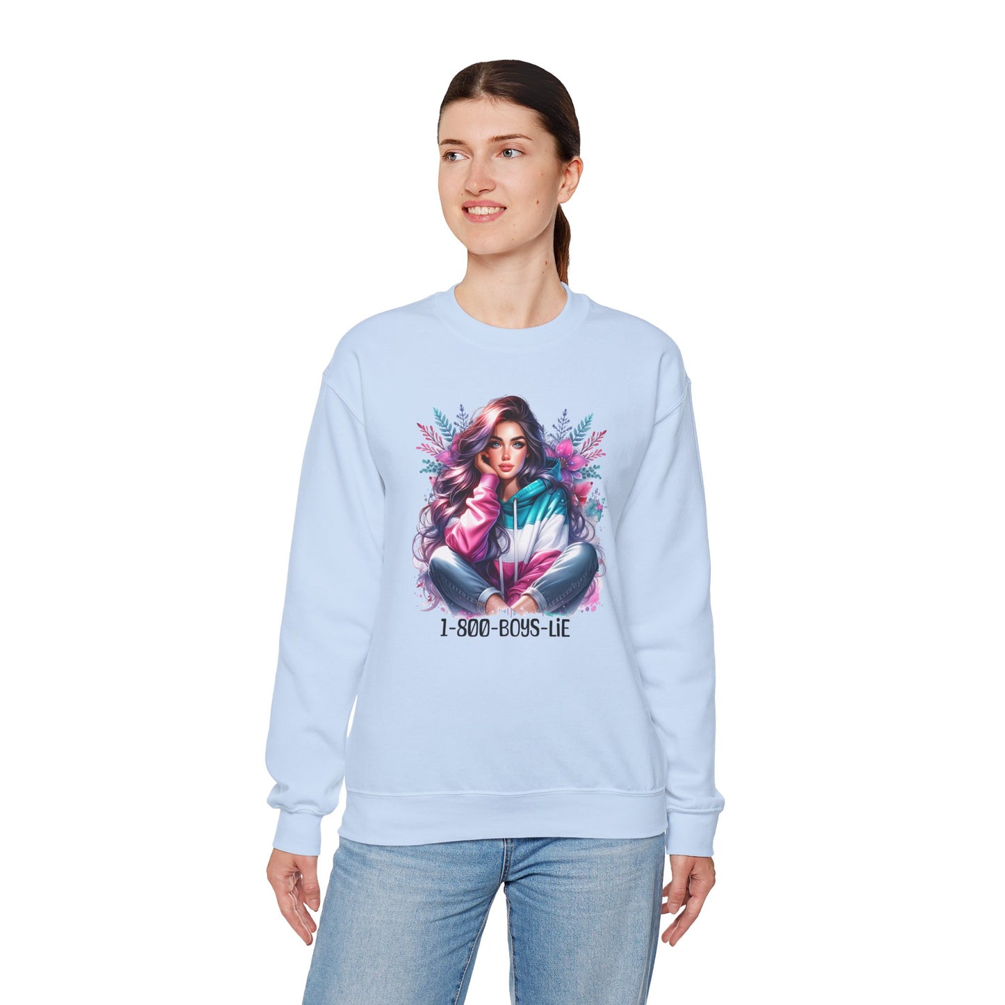 Chic Graphic Crewneck Sweatshirt - 1-800-BOYS-LIE, Cozy Sweatshirt, Fashion Sweatshirt, Casual Wear, Unique Gift, Trendy Outfit