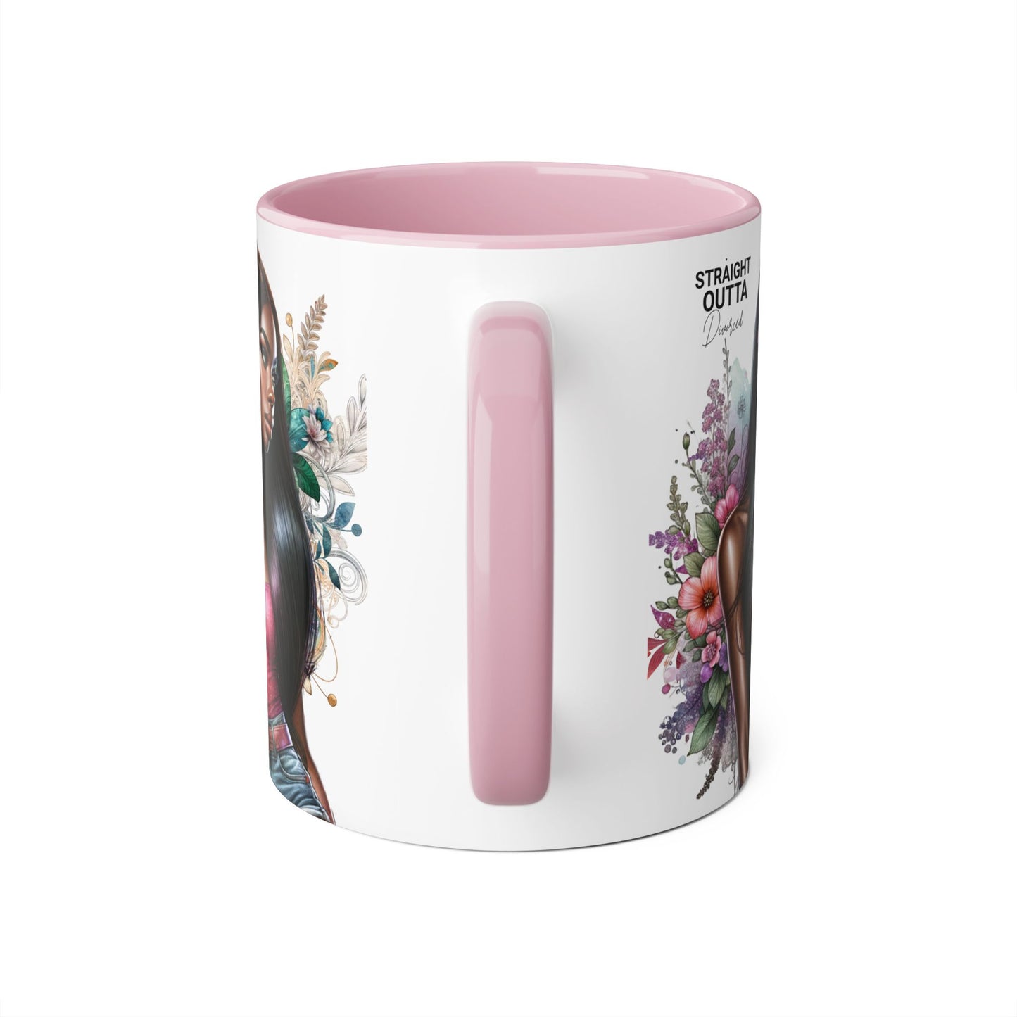 Straight Outta Divorced Humoristic Vibrant Statement Mug, Black Handle Coffee Cup, Floral Art Beverage Mug, Gift for Her, Inspirational Drinkware, Birthday Mug