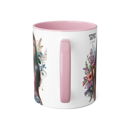 Straight Outta Divorced Humoristic Vibrant Statement Mug, Black Handle Coffee Cup, Floral Art Beverage Mug, Gift for Her, Inspirational Drinkware, Birthday Mug