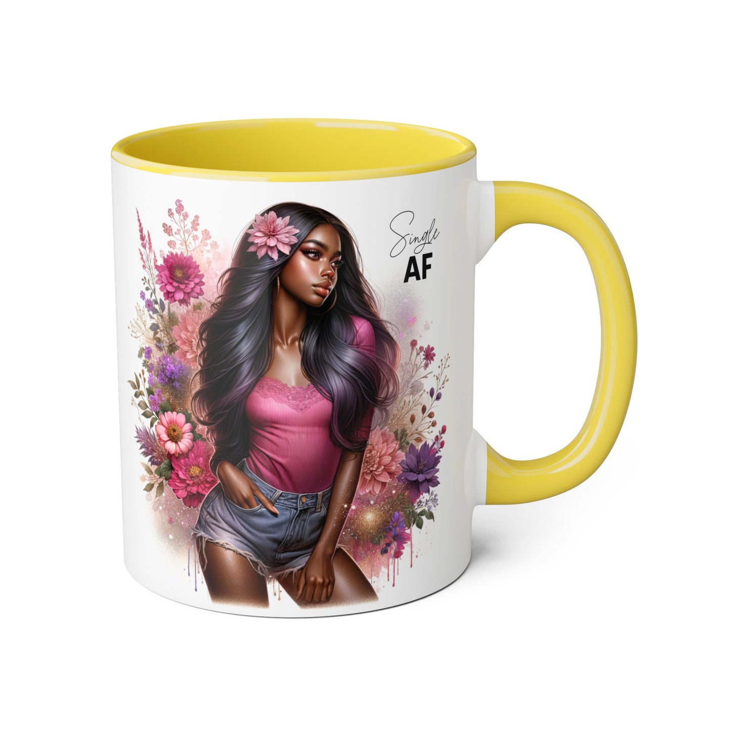 Colorful Floral Single AF Accent Mug, Aesthetic Coffee Cup for Coffee Lovers, Unique Gift for Birthdays, Special Occasions, Art Enthusiasts