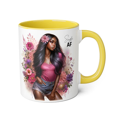 Colorful Floral Single AF Accent Mug, Aesthetic Coffee Cup for Coffee Lovers, Unique Gift for Birthdays, Special Occasions, Art Enthusiasts