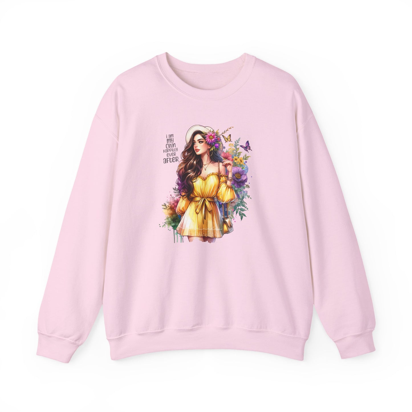 I Am My Own Happily Ever After  Floral Goddess Crewneck Sweatshirt - Boho Chic, Cozy Style, Perfect for Spring, Gift for Her, Casual Wear, Everyday Comfort