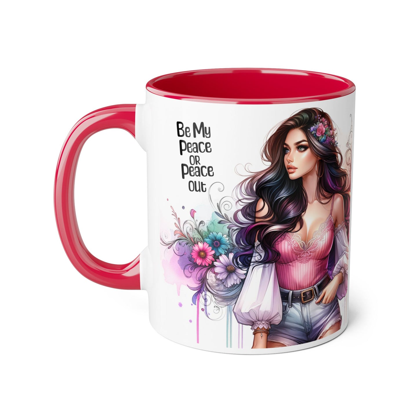 Bohemian Accent Mug, Be My Peace or Peace Out Gift, Artistic Coffee Mug, Floral Coffee Cup, Gift for Her