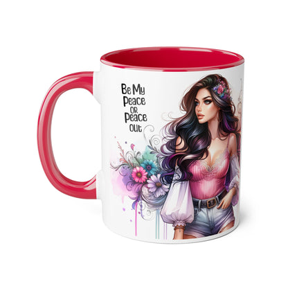 Bohemian Accent Mug, Be My Peace or Peace Out Gift, Artistic Coffee Mug, Floral Coffee Cup, Gift for Her