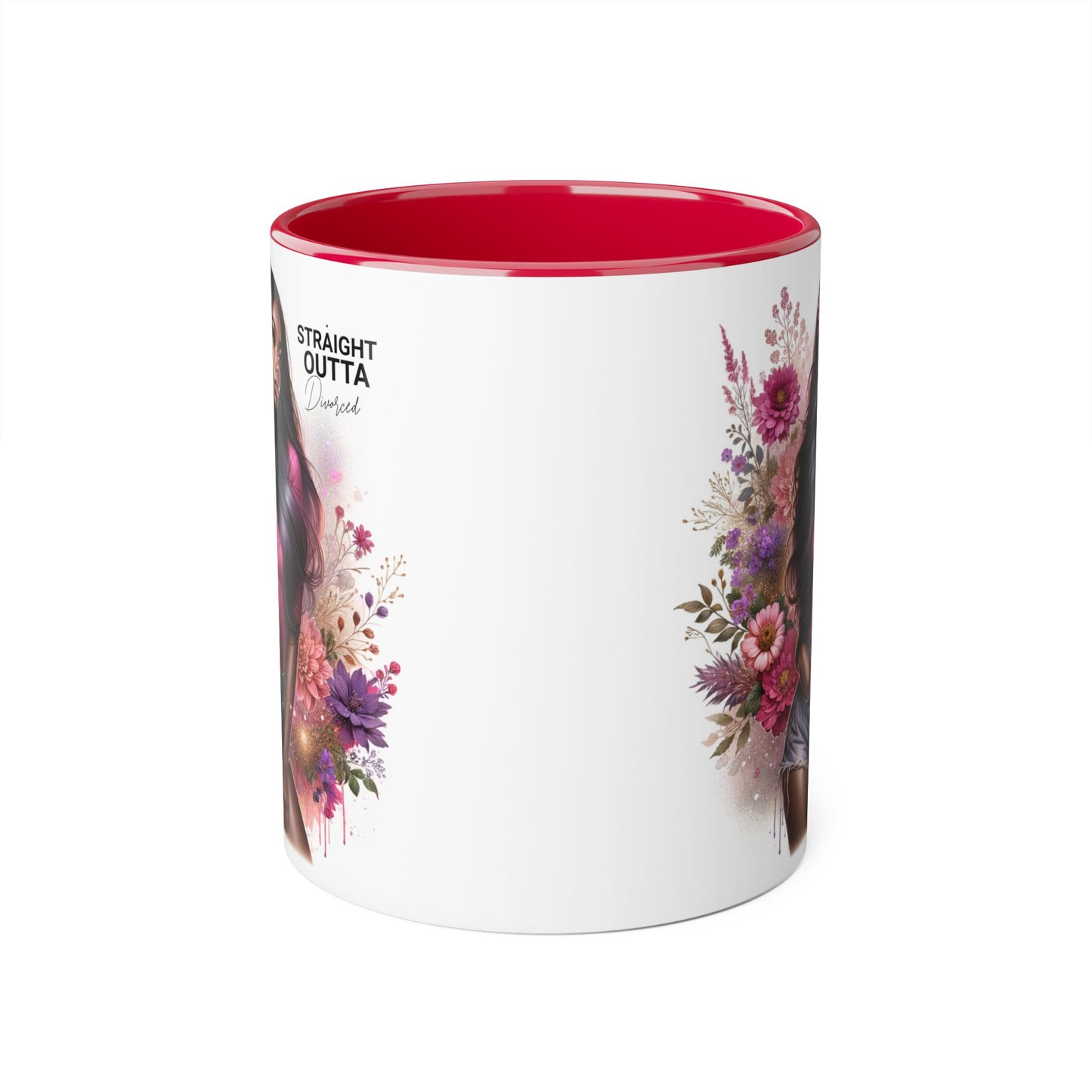 Straight Outta Divorced Humoristic Floral Portrait Accent Mug, Perfect Gift for Her, Coffee Lover, Home Decor, Stylish Drinkware, Mother's Day Gift, Inspirational Cup