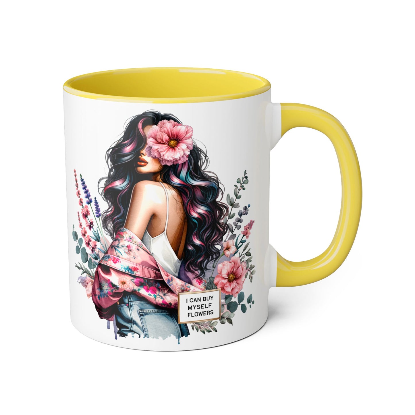 I Can Buy Myself Flowers Floral Accent Mug, Inspirational Coffee Cup, Gift for Her, Self-Care Mugs, Women's Empowerment Drinkware
