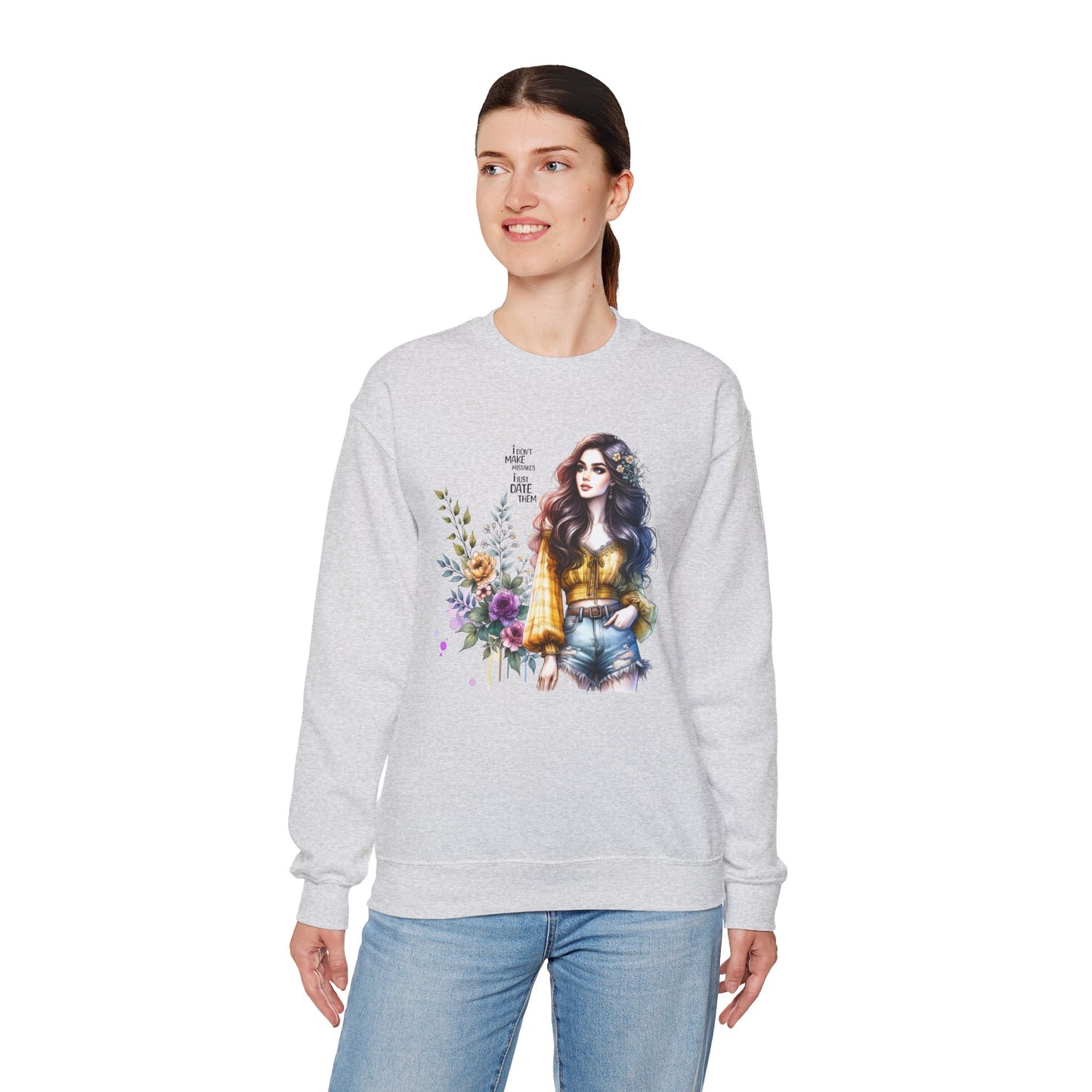 I Don't Make Mistakes, I Just Date Them Floral Graphic Crewneck Sweatshirt, Cozy Casual Wear, Boho Sweatshirt, Gift for Her, Fall Fashion Must-Have