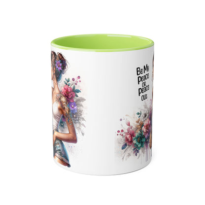 Be My Peace or Peace Out Bohemian Floral Accent Mug - Inspirational Coffee Cup, Gift for Her, Peaceful Vibes, Birthday Present, Home Decor, Artistic Drinkware