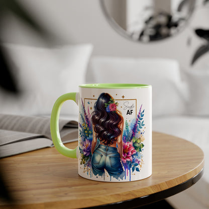 Single AF Vibrant Floral Accent Mug, Coffee Cup for Her, Gift for Friends, Inspirational Kitchen Decor, Unique Art Mug, Stylish Drinkware