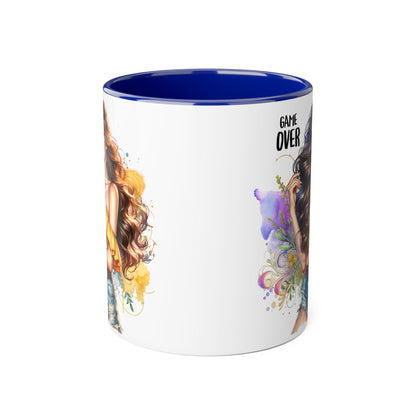 Game Over Accent Mug, 11oz Coffee Cup for Gaming Lovers, Unique Gift for Her, Fun Drinkware for Celebrations, Stylish Tea Mug