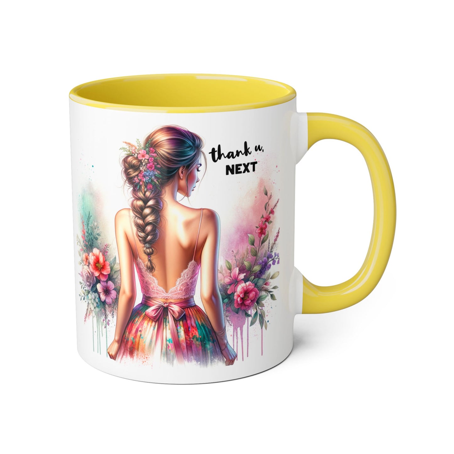 Thank U, Next Artistic Floral Accent Mug, Thank U Next Coffee Cup, Colorful Tea Mug, Gift for Her, Inspirational Art Drinkware