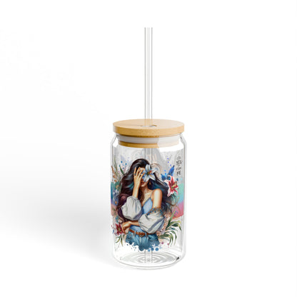 Lost You and Found Me Artistic Sipper Glass, 16oz, Personalized Drinkware, Eco-Friendly Beverage Jar, Unique Gifts, Home Decor, Chic Party Accessory