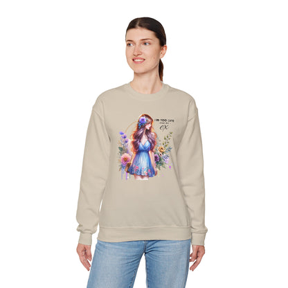 I'm Too Cute For My Ex Floral Illustration Sweatshirt, Cozy Unisex Crewneck, Perfect for Gifts, Casual Wear, Vibrant Art Pullover, Everyday Comfort