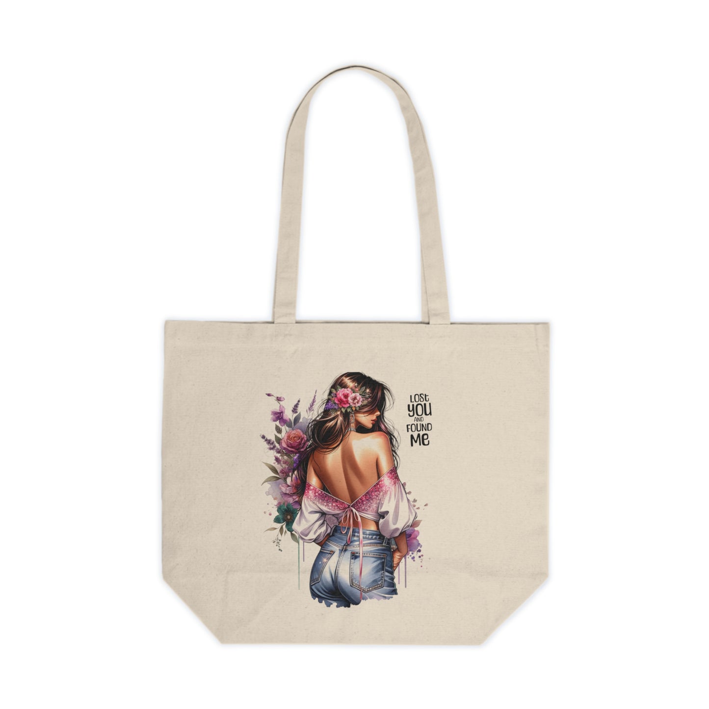 Lost You and Found Me Elegant Floral Canvas Shopping Tote - Eco-Friendly Tote Bag, Gift for Her, Everyday Shopping, Boho Chic, Stylish Beach Bag
