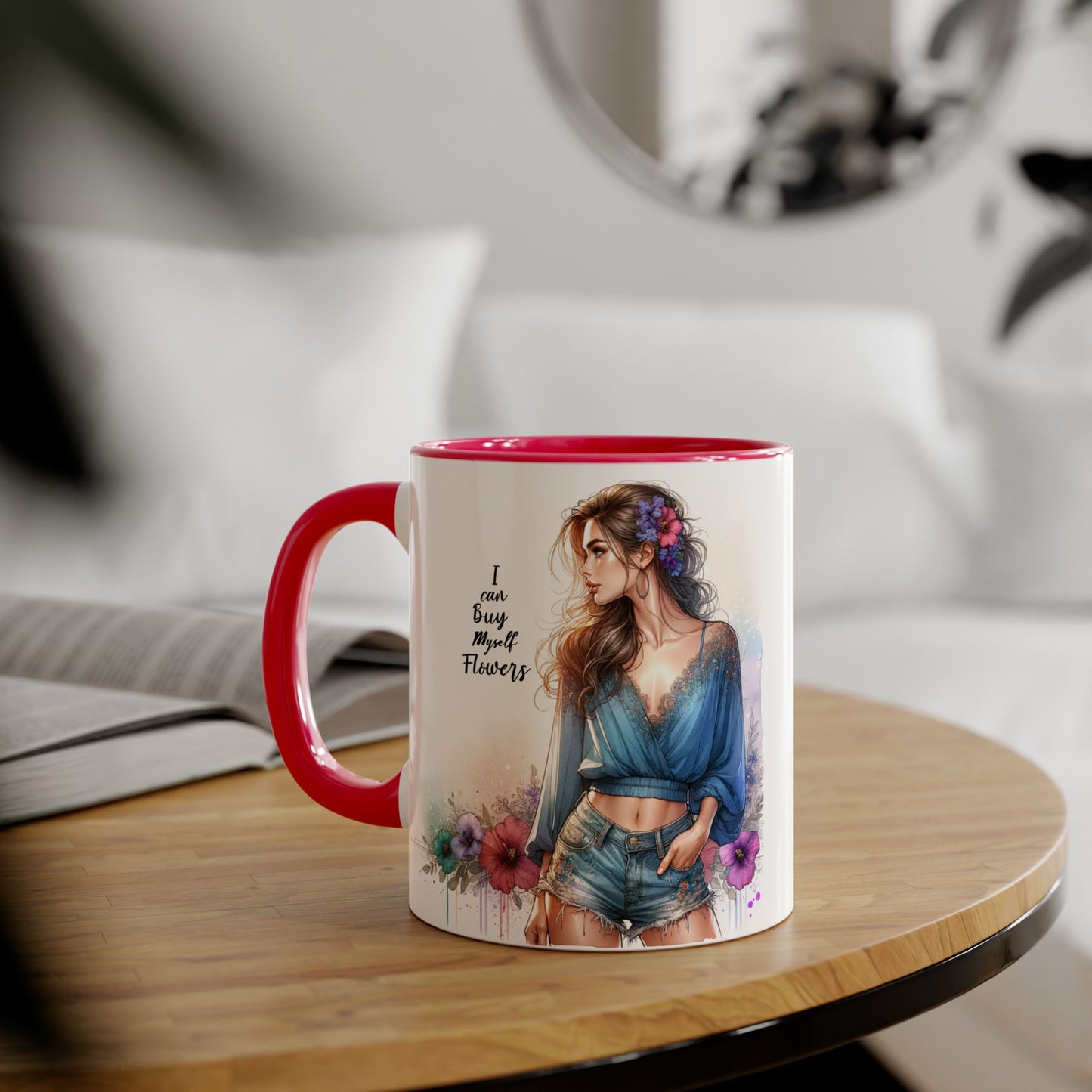 Chic Floral Accent Mug | I Can Buy My Own Flowers | Gift for Her, Coffee Cup, Art Mug, Inspirational Drinkware, Stylish Tea Mug
