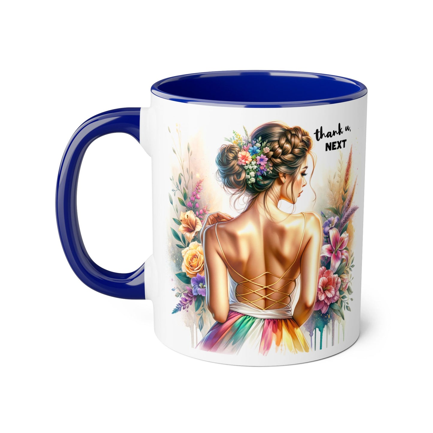 Thank U, Next Floral Artwork Accent Mug, Thank U Next Coffee Mug, Gift for Her, Floral Style Drinkware, Unique Home Decor
