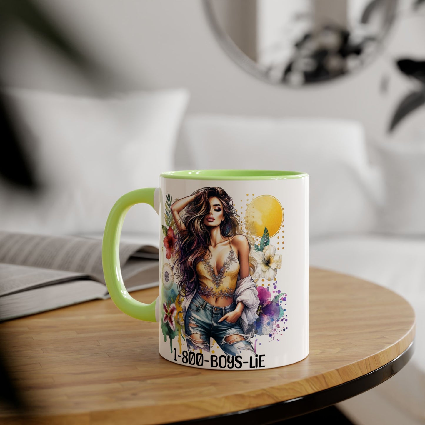 Vibrant Floral Accent Mug, 1-800-Boys-Lie Coffee Cup, Unique Art Mug, Gift for Her, Coffee Lover's Essentials