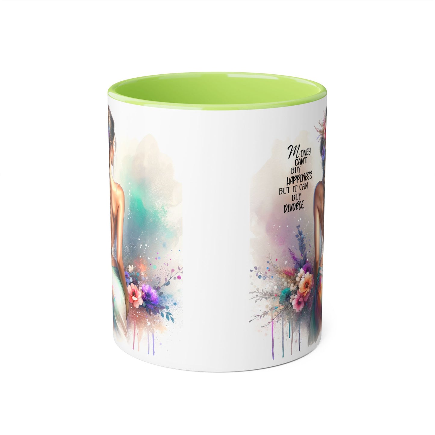 Money Can't Buy Happiness But It Can Buy Divorce Humoristic Inspirational Accent Mug, Motivational Coffee Cup, Gift for Mom, Floral Design, Home Decor, Self-Improvement