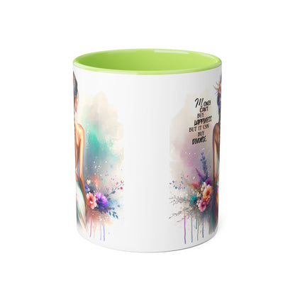 Money Can't Buy Happiness But It Can Buy Divorce Humoristic Inspirational Accent Mug, Motivational Coffee Cup, Gift for Mom, Floral Design, Home Decor, Self-Improvement