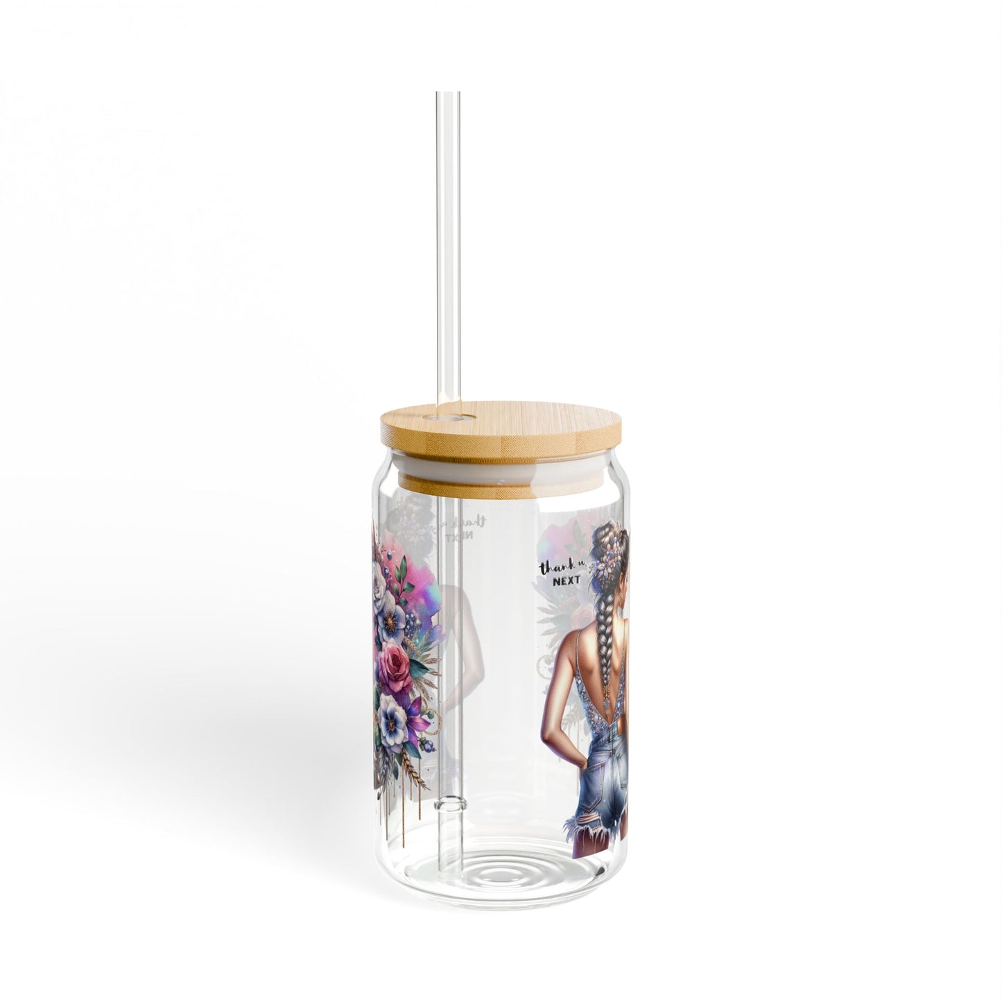 Thank U, Next Floral Inspired Sipper Glass, 16oz - Stylish Hydration, Personalized Drinkware for Summer, Gifts for Women, Eco-Friendly