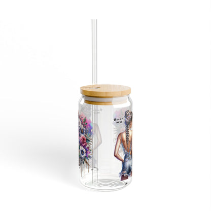 Thank U, Next Floral Inspired Sipper Glass, 16oz - Stylish Hydration, Personalized Drinkware for Summer, Gifts for Women, Eco-Friendly