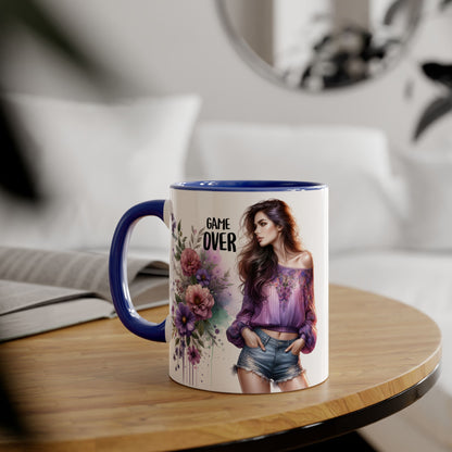 Floral Game Over Mug - Fun Coffee Cup, Gift for Game Lovers, Cute Floral Drinkware, Unique Mother's Day Gift, Tea Mug