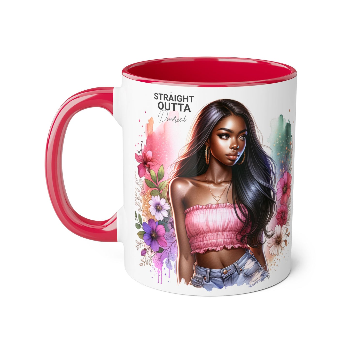 Straight Outta Divorced Humoristic Vibrant Accent Mugs, Gift for Her, Motivational Coffee Mug, Floral Design Mug, Unique Art Mug, Birthday Gift Idea, Home Decor