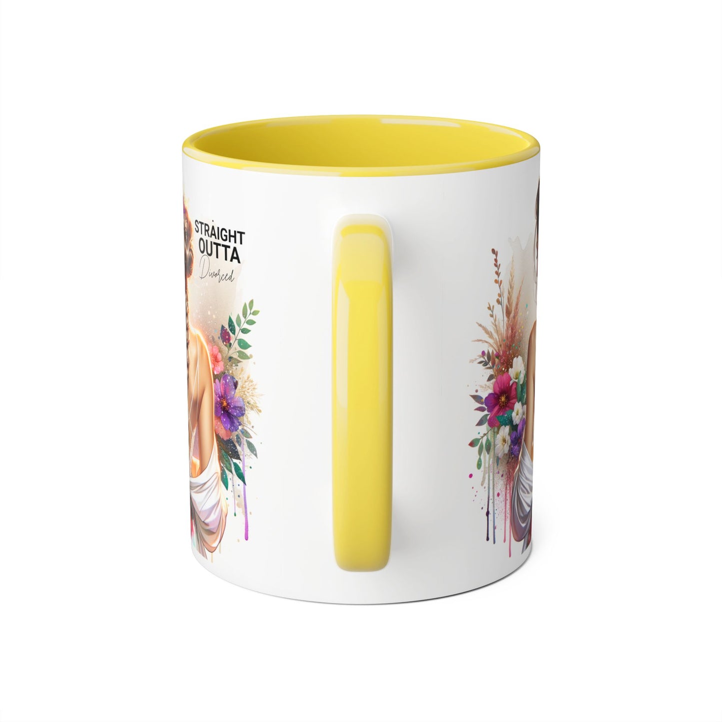 Straight Outta Divorced Humoristic Elegant Floral Accent Mug - Straight Outta Inspired Design, Coffee Cup, Gift for Her, Home Decor, Unique Drinkware, Birthday