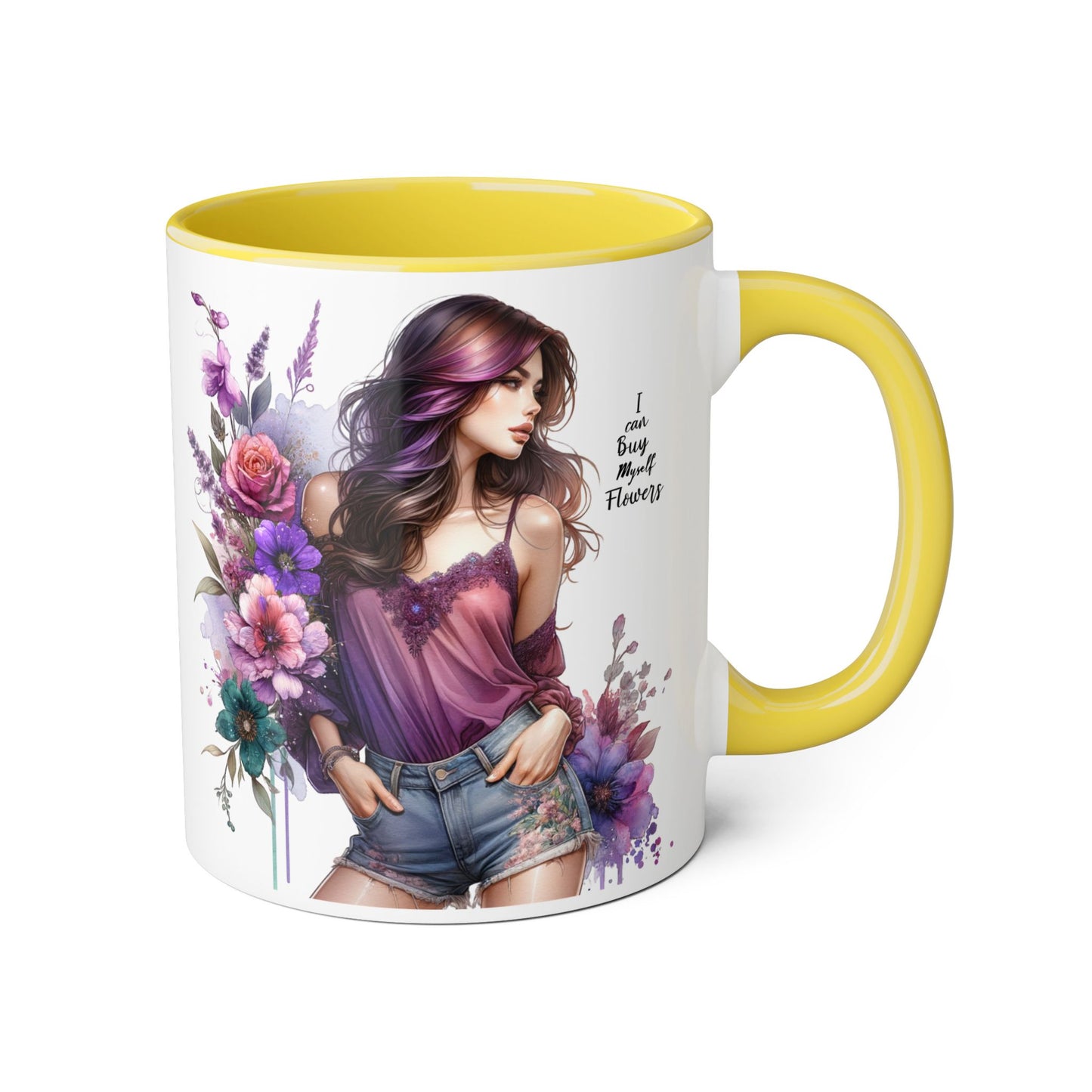 I Can Buy Myself Flowers Floral Art Accent Mug, 11oz Coffee Cup for Flower Lovers, Gift for Her, Boho Kitchen Decor, Unique Art Mug