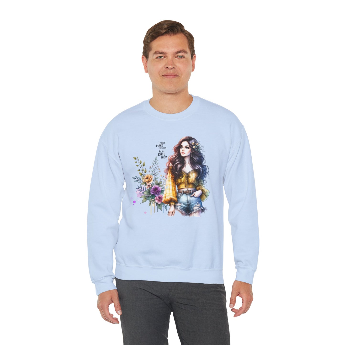 I Don't Make Mistakes, I Just Date Them Floral Graphic Crewneck Sweatshirt, Cozy Casual Wear, Boho Sweatshirt, Gift for Her, Fall Fashion Must-Have