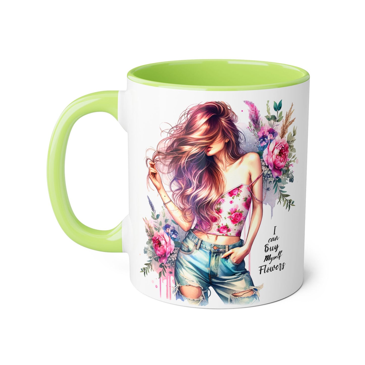 I Can Buy Myself Flowers Bohemian Floral Accent Mug, Inspirational Coffee Cup, Gift for Her, Home Decor, Flower Lover, Self-Care Reminder