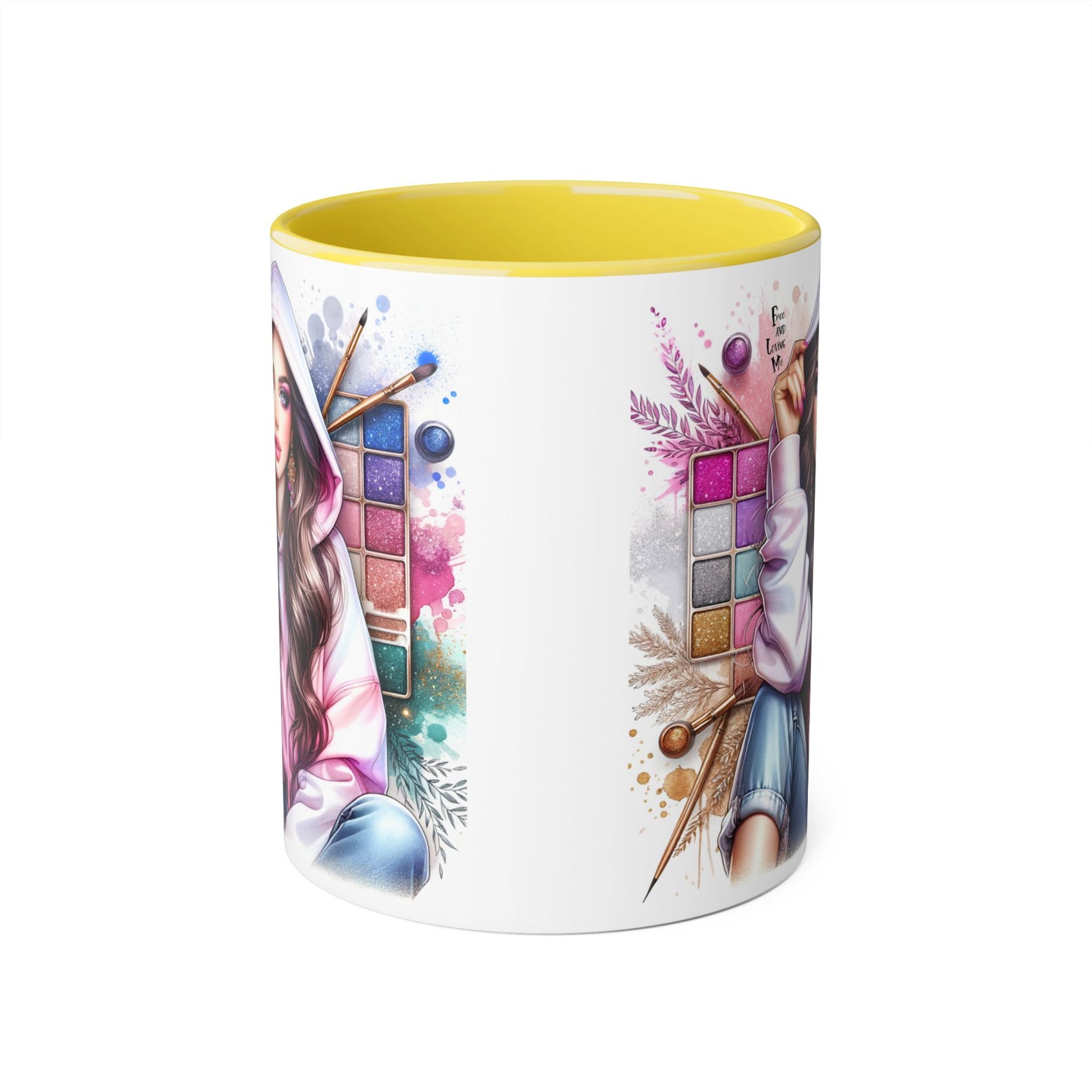 Free and Loving Me Artistic Accent Mugs, Fashionista Gift, Makeup Artist Coffee Cup, Unique Artistic Mug, Stylish Beverage Container, Creative Decor