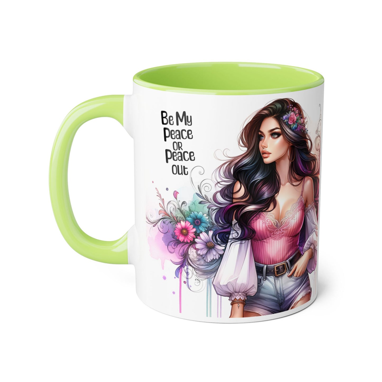 Bohemian Accent Mug, Be My Peace or Peace Out Gift, Artistic Coffee Mug, Floral Coffee Cup, Gift for Her