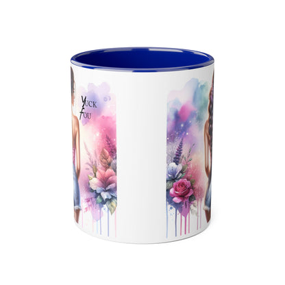 Colorful Floral Accent Mug |  Yuck Fou  Coffee Cup | Unique Gift for Her, Inspirational Drinkware, Fun Tea Mug, Motivational Gift
