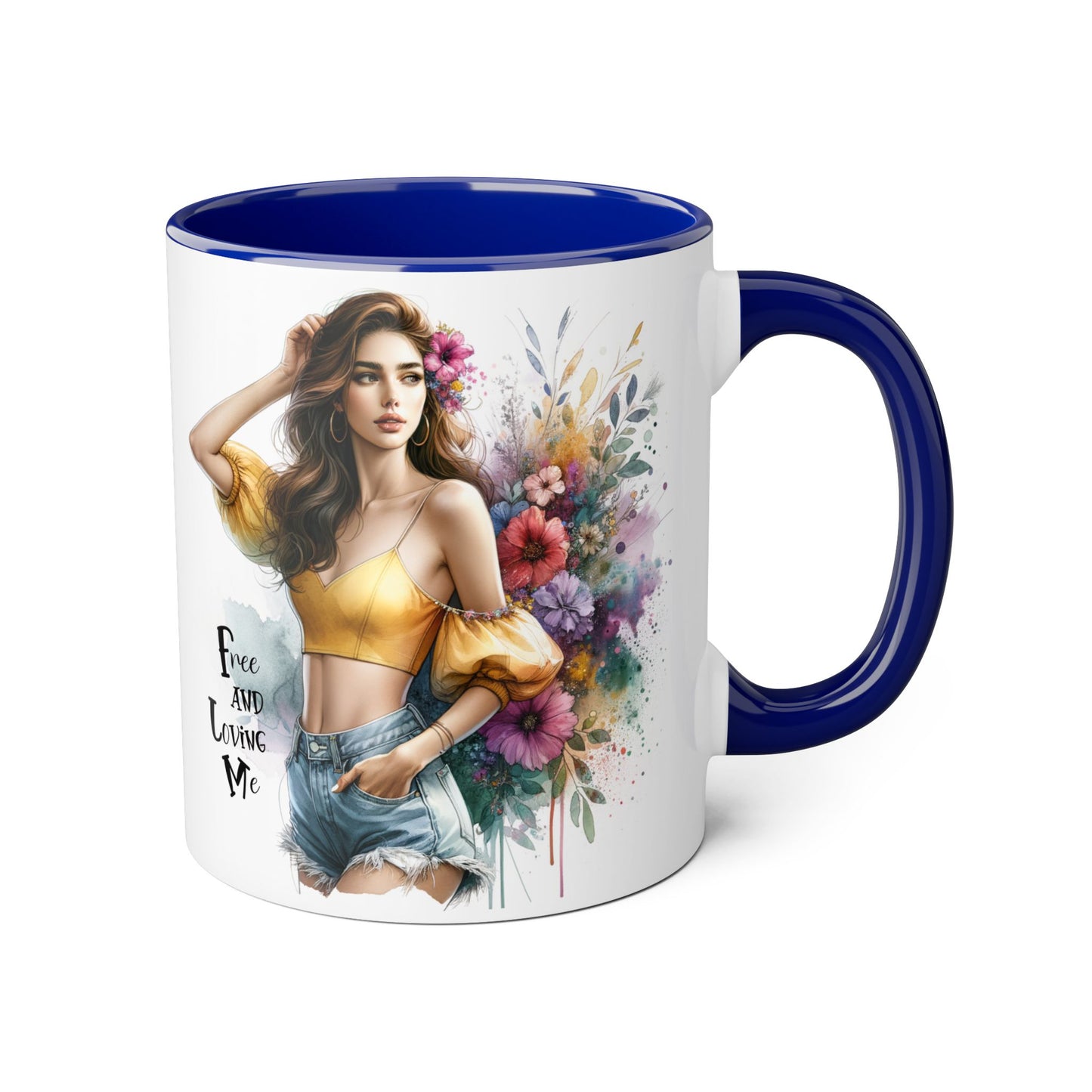 Free and Loving Me Bohemian Floral Accent Mug, Women's Gift, Coffee Mug, Inspirational Coffee Cup, Tea Lover's Mug