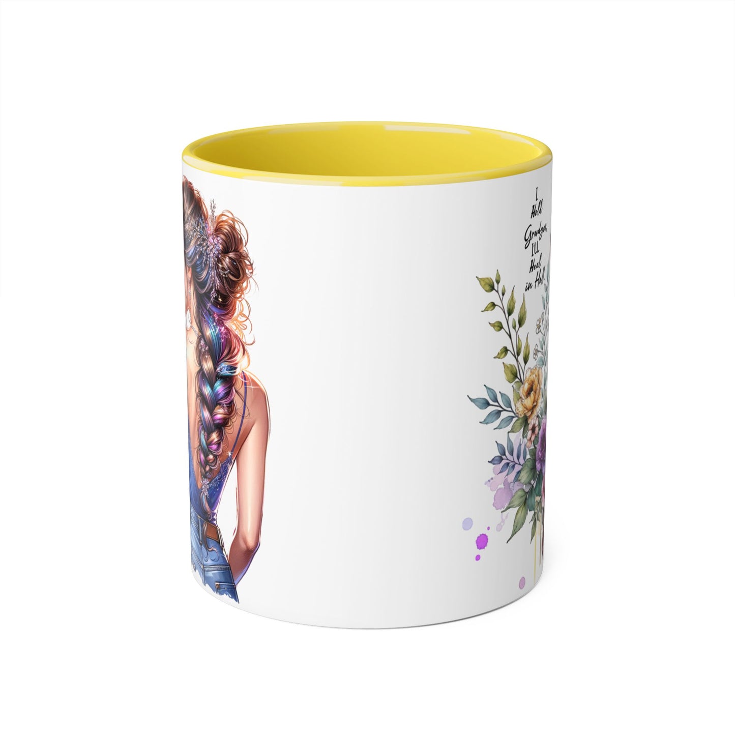 I Hold Grudges, I'll Heal in Hell  Humoristic Floral Inspirational Accent Mug, 11oz Coffee Cup, Gift for Her, Home Office Decor, Mother's Day, Personalized Drinkware