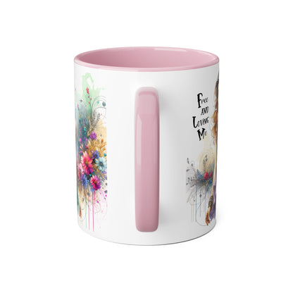 Artistic Floral Accent Mug - "Free and Loving Me" - Inspirational Coffee Cup, Gift for Her, Unique Home Decor, Special Occasion